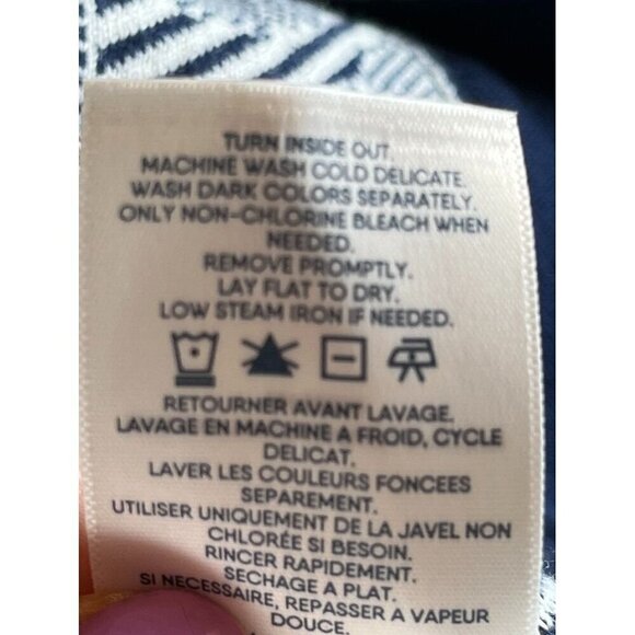 Lands End Coastal Floral Sweater M Blue Cardigan Striped Old Money Classic Artsy - Picture 11 of 12